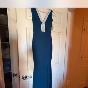 Symphony Teal Maxi Dress with Silver Accents